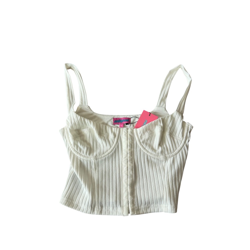 Edikted White Ribbed Corset Bustier Top Hook and Eye Front Square Neck NWT M